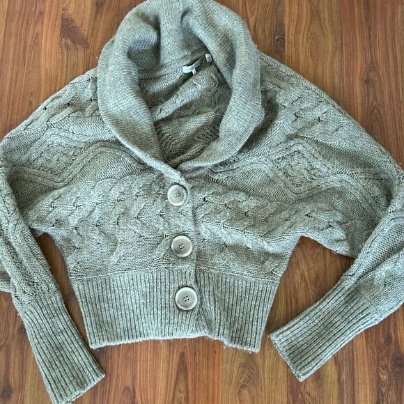 Vince oatmeal tan AS IS cable knit sweater cardigan button-down Calwell neck siz - Picture 1 of 6